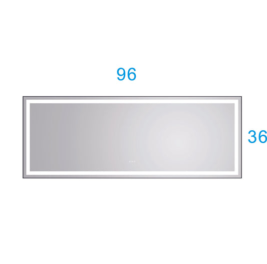 96in. W x36 in. H Framed LED Single Bathroom Vanity Mirror in Polished Crystal Bathroom Vanity LED Mirror with 3 Color Lights Mirror for Bathroom Wall