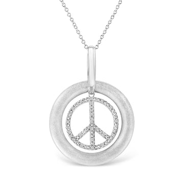Matte Finish .925 Sterling Silver Diamond Accent Dancing Peace Sign 18" Pendant Necklace (I-J Color, I1-I2 Clarity)-0