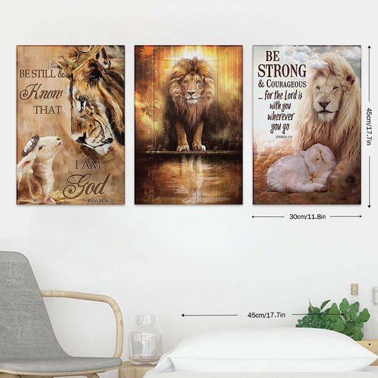 3pcs 11.8*17.7" Lion Background Framed Canvas Printing Wall Art - Ready to Hang, Home Decoration, Festival Gift for Her/Him, Living Room & Bedroom Wall Decor, High-Quality Printing, Sturdy Frame, Easy Installation