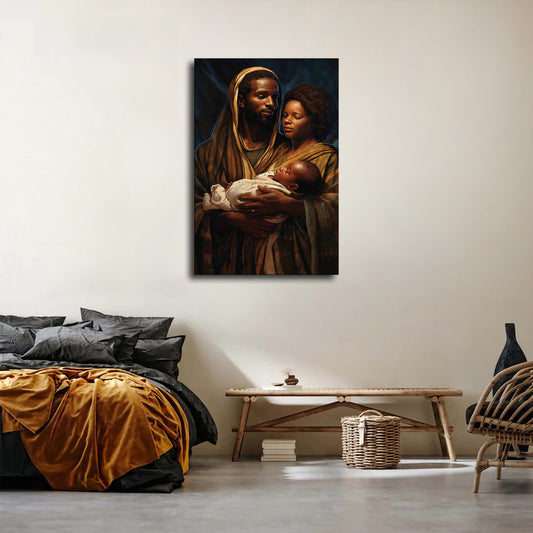 African American Black Mary Our Madonna and Child Baby Jesus Poster Picture Room Decor Art Stretched and Frame Ready To Hang - Framed