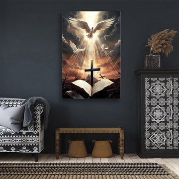 Vibrant Christian Canvas Wall Art - Large Framed Prints of Crosses and Doves for Living Room and Bedroom Decoration - Religious Home Decor Poster with Bible Inspiration