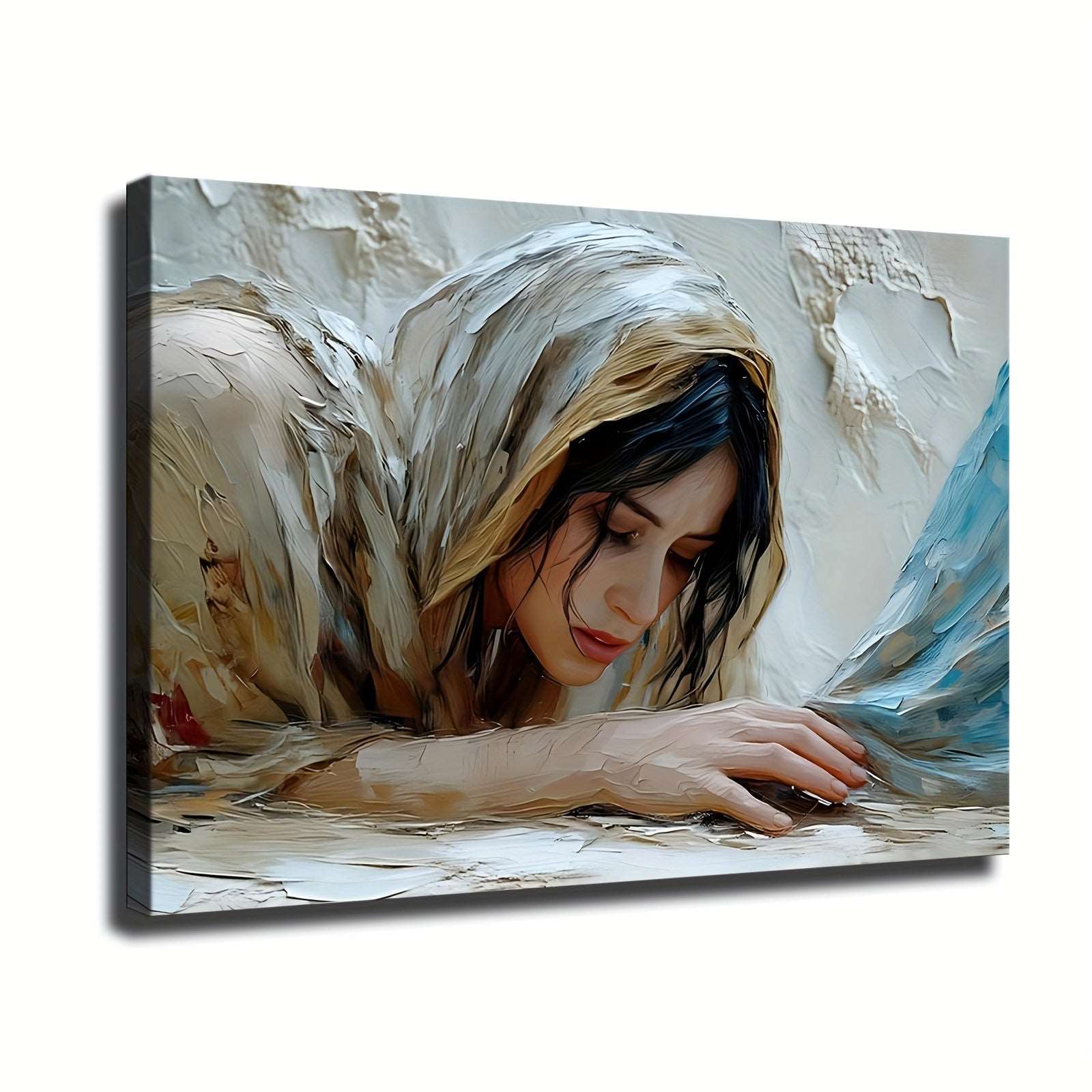 1 Pc Unique Wrapped Wooden Frame Canvas Poster, Jesus' Miracle, Woman Healed by Fringe of His Garment - Inspirationa, Bible Verse Wall Art, Wooden Framed Canvas for Living Room Decor