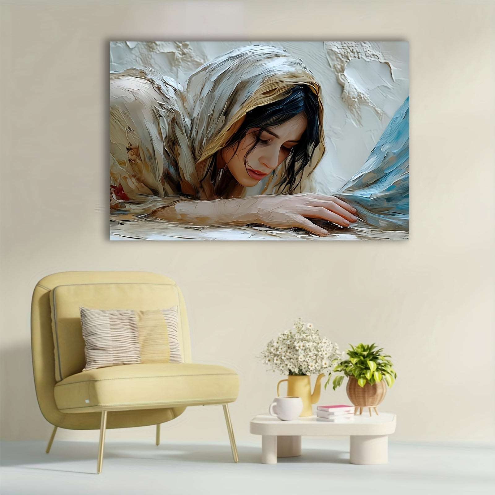 1 Pc Unique Wrapped Wooden Frame Canvas Poster, Jesus' Miracle, Woman Healed by Fringe of His Garment - Inspirationa, Bible Verse Wall Art, Wooden Framed Canvas for Living Room Decor