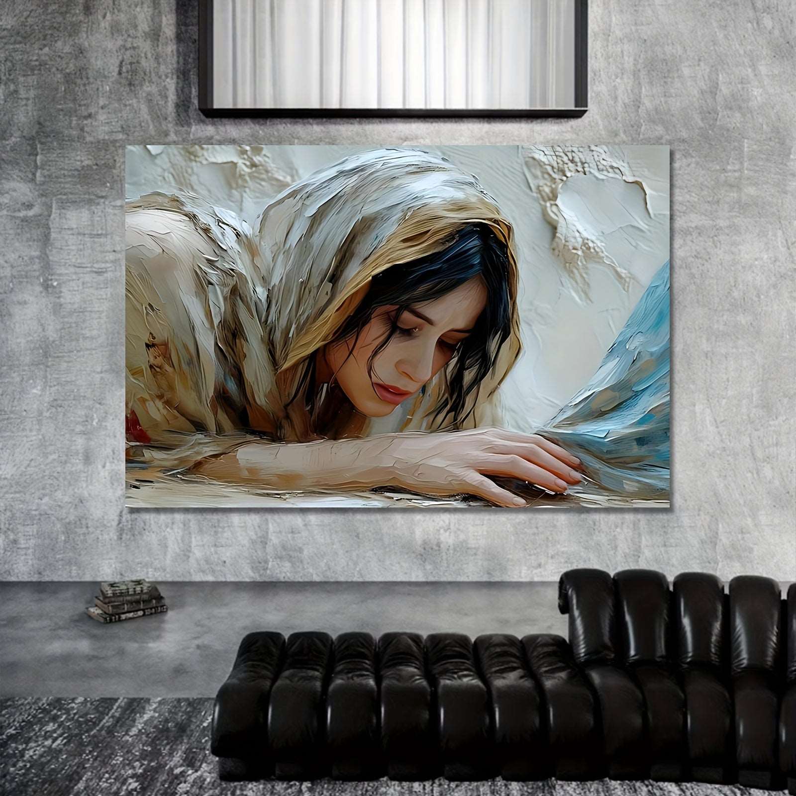 1 Pc Unique Wrapped Wooden Frame Canvas Poster, Jesus' Miracle, Woman Healed by Fringe of His Garment - Inspirationa, Bible Verse Wall Art, Wooden Framed Canvas for Living Room Decor