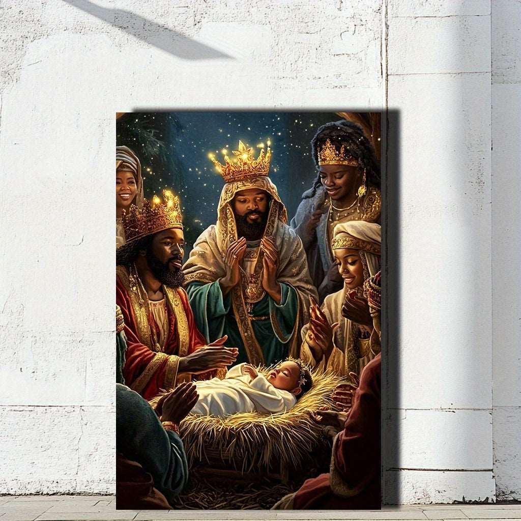 1Piece, Nativity Scene with Eastern Wise Men, Gift, High-Definition Printing, Home Decoration, Canvas Painting, Mural for Living Room and Bedroom Decoration, Holiday Gift, Decorative Painting