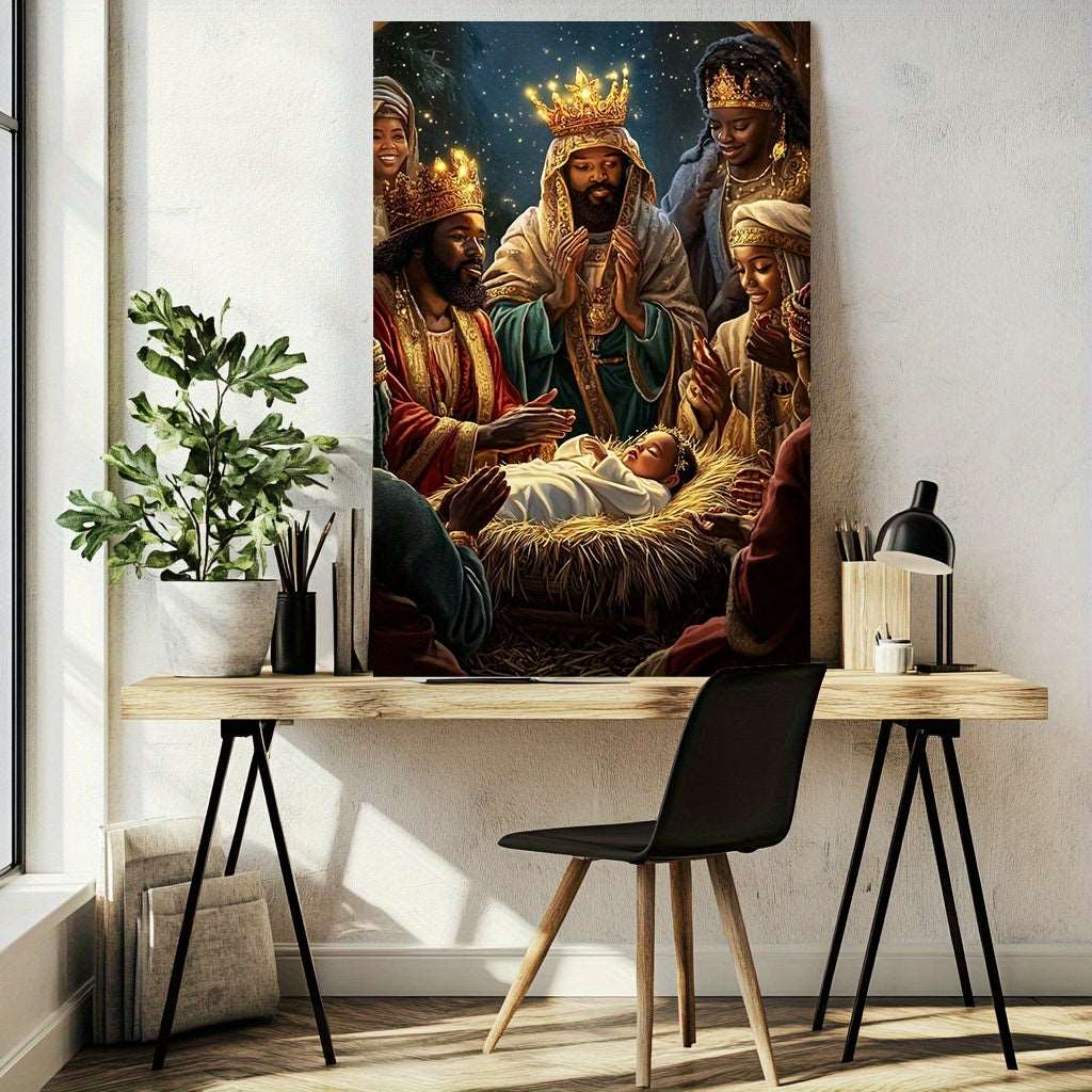 1Piece, Nativity Scene with Eastern Wise Men, Gift, High-Definition Printing, Home Decoration, Canvas Painting, Mural for Living Room and Bedroom Decoration, Holiday Gift, Decorative Painting