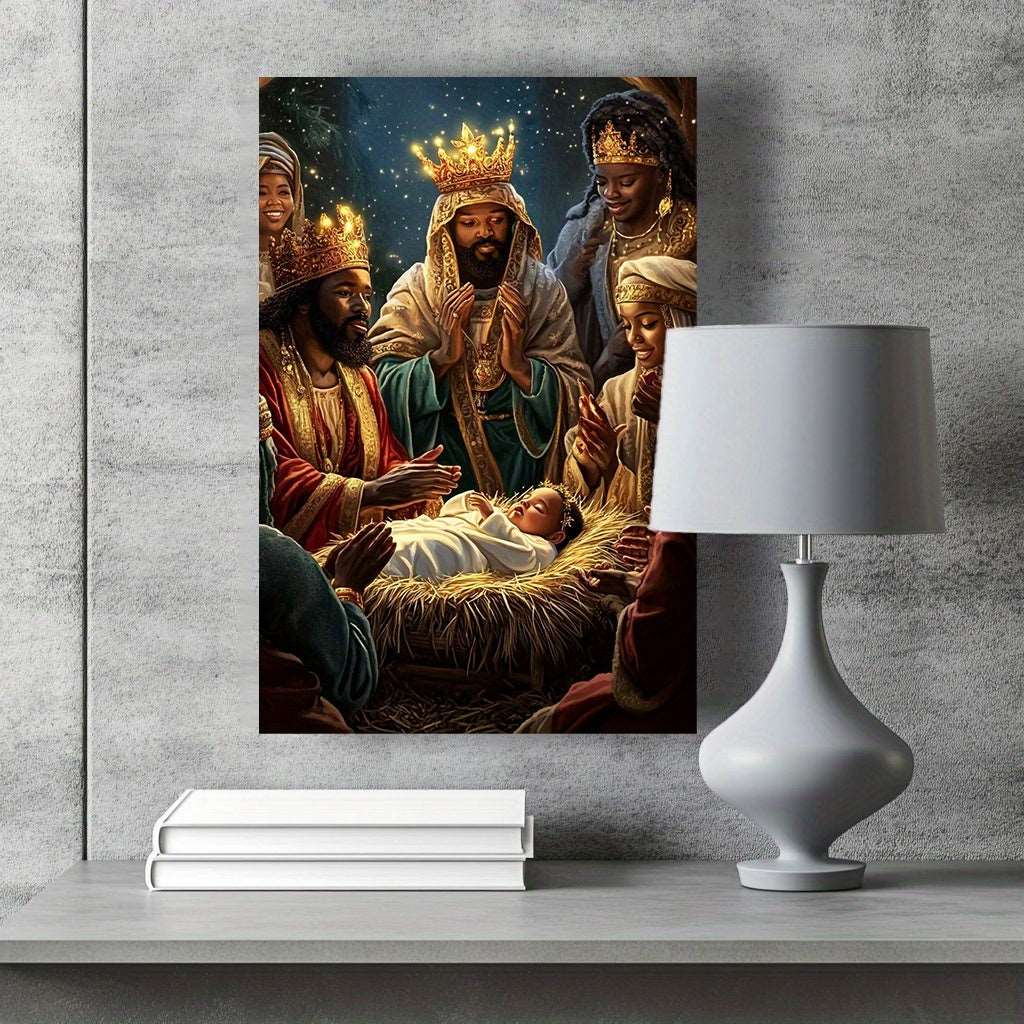 1Piece, Nativity Scene with Eastern Wise Men, Gift, High-Definition Printing, Home Decoration, Canvas Painting, Mural for Living Room and Bedroom Decoration, Holiday Gift, Decorative Painting