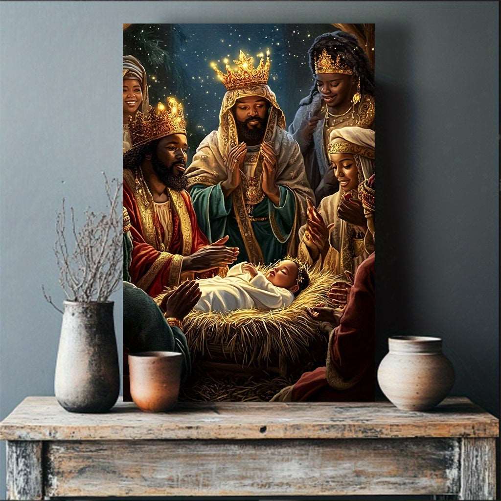 1Piece, Nativity Scene with Eastern Wise Men, Gift, High-Definition Printing, Home Decoration, Canvas Painting, Mural for Living Room and Bedroom Decoration, Holiday Gift, Decorative Painting