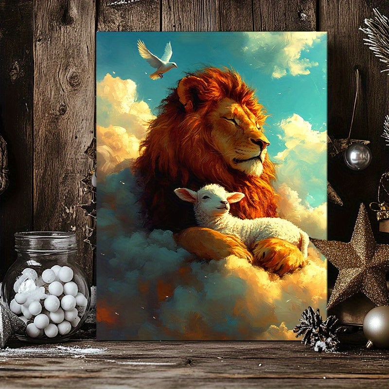 Lion and Lamb Canvas Art Poster - Frameless, High-Quality Wall Decor for Living Room, Bedroom, Office - Unique Gift Idea