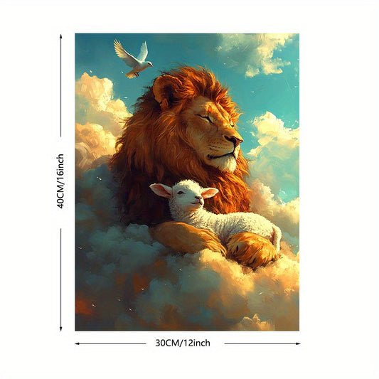 Lion and Lamb Canvas Art Poster - Frameless, High-Quality Wall Decor for Living Room, Bedroom, Office - Unique Gift Idea