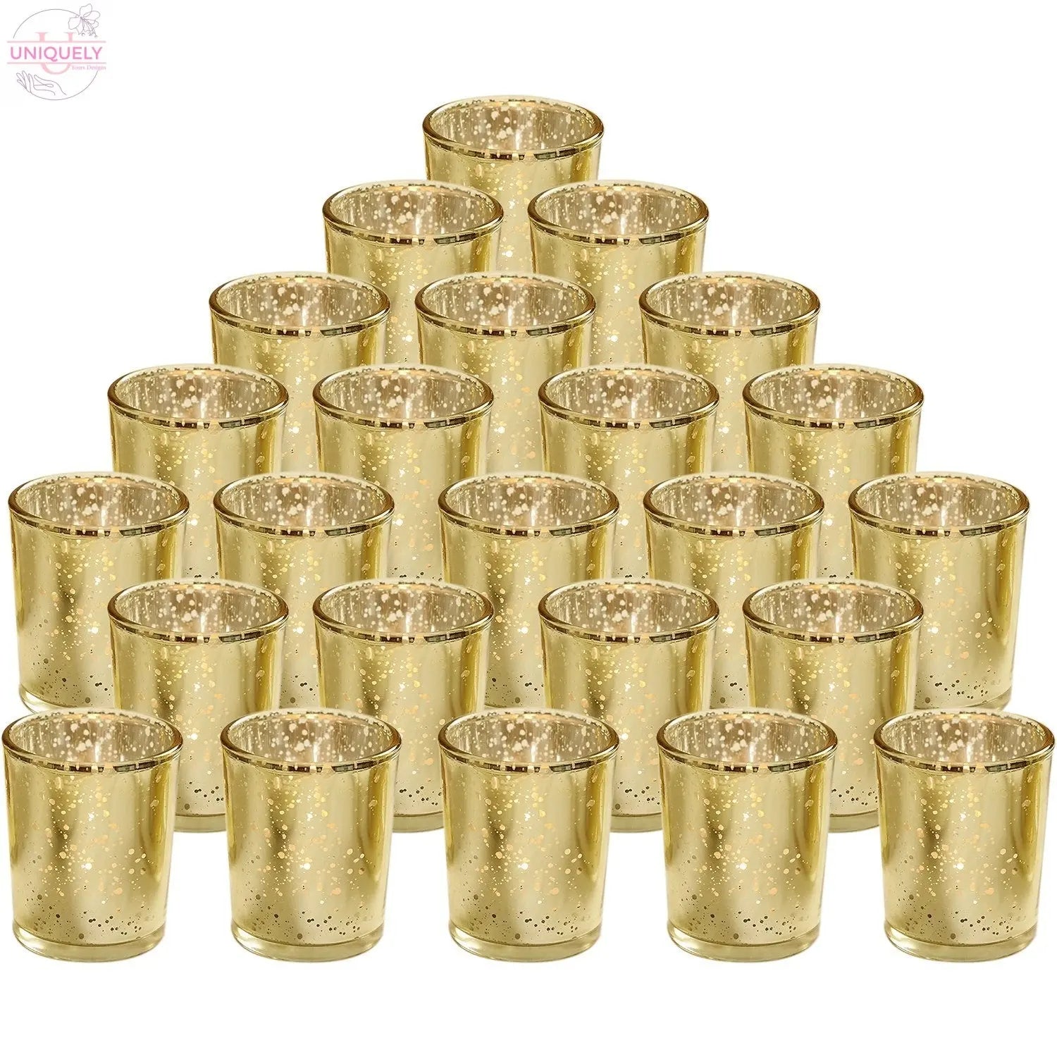 24Pcs Gold Votive Tealights Candle Holders Mercury Glass Shinny Candle Holders For Wedding Birthday Party Home Decoration Table Centerpiece Doba