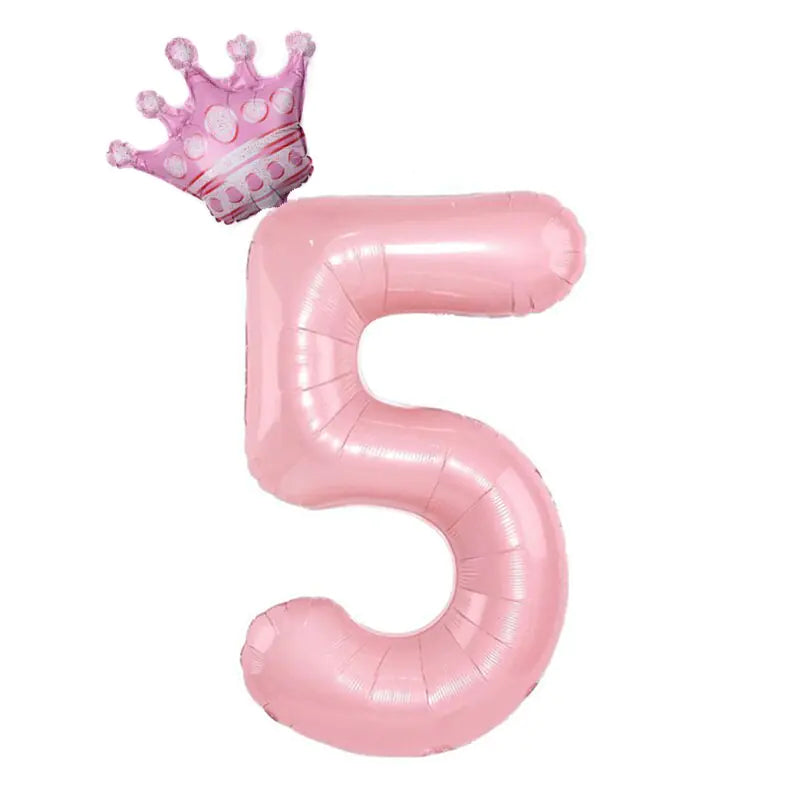 32inch Pastel Baby Blue Pink Foil Number Balloon With Crown 1 2 3 4 5 6 7  Birthday Party Baby Shower Wedding Decoration Uniquely Yours Designs