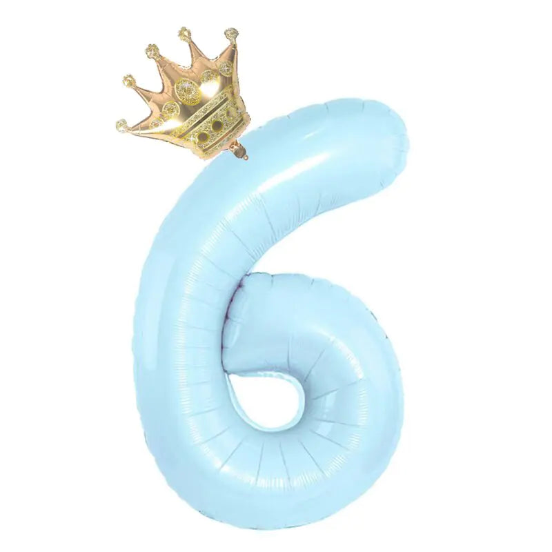 32inch Pastel Baby Blue Pink Foil Number Balloon With Crown 1 2 3 4 5 6 7  Birthday Party Baby Shower Wedding Decoration Uniquely Yours Designs