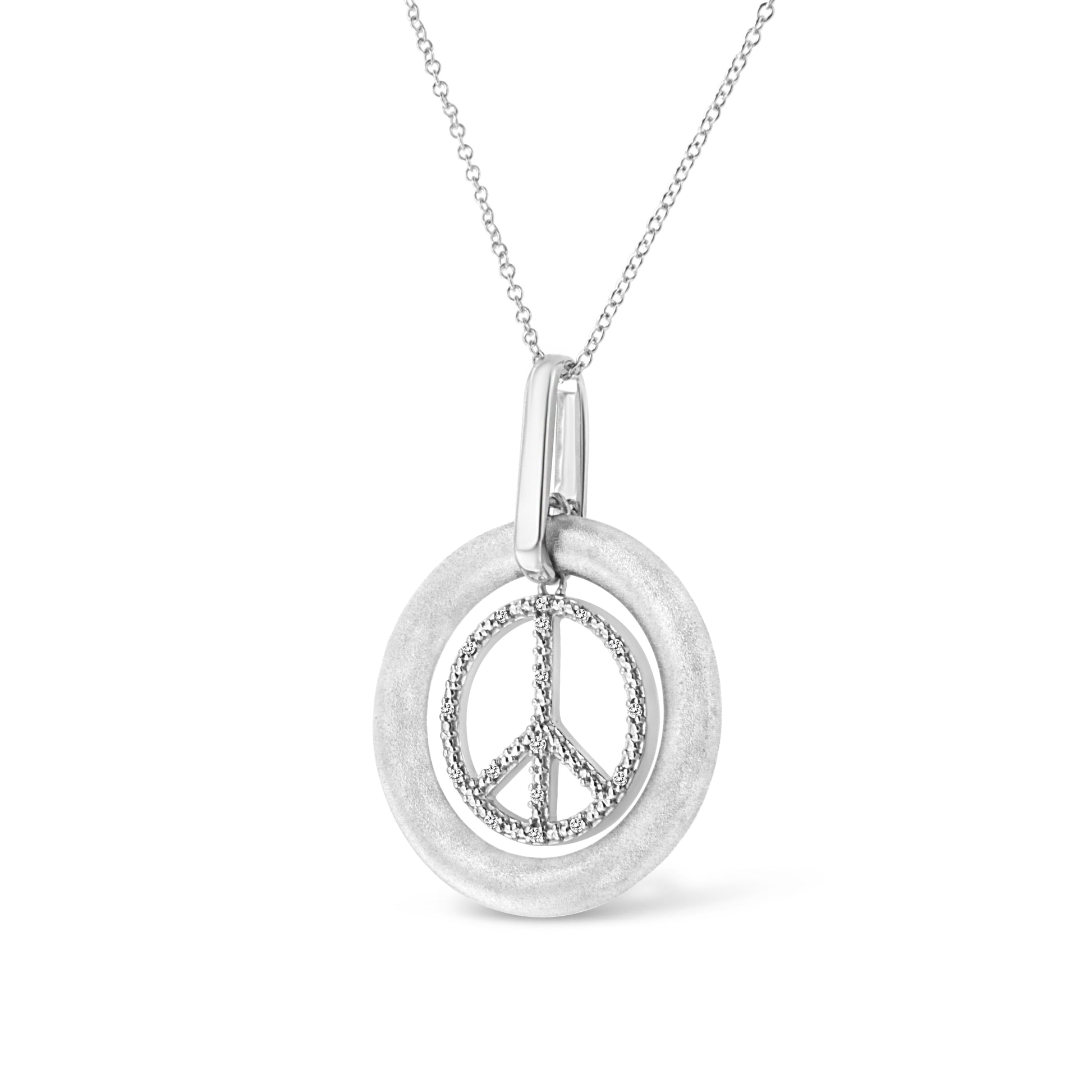 Matte Finish .925 Sterling Silver Diamond Accent Dancing Peace Sign 18" Pendant Necklace (I-J Color, I1-I2 Clarity)-2