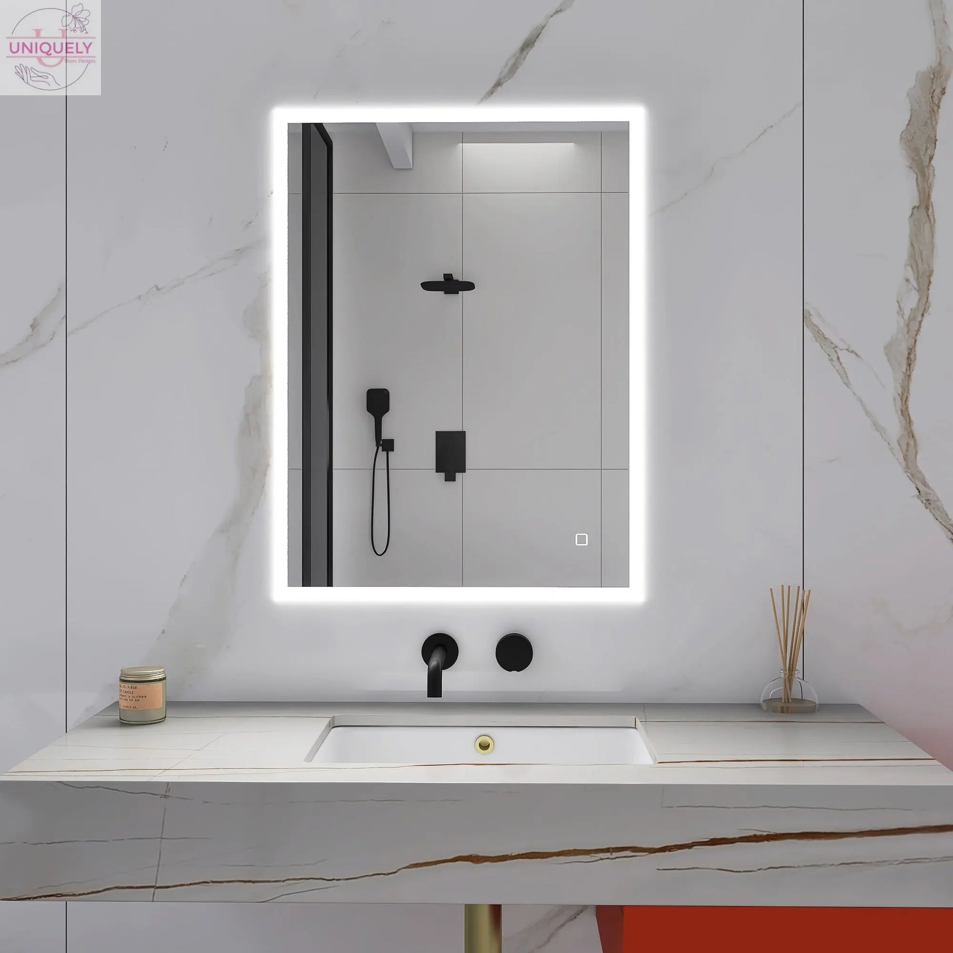 32 x 24 in. Rectangular Frameless Wall-Mount Anti-Fog LED Light Bathroom Vanity Mirror Doba