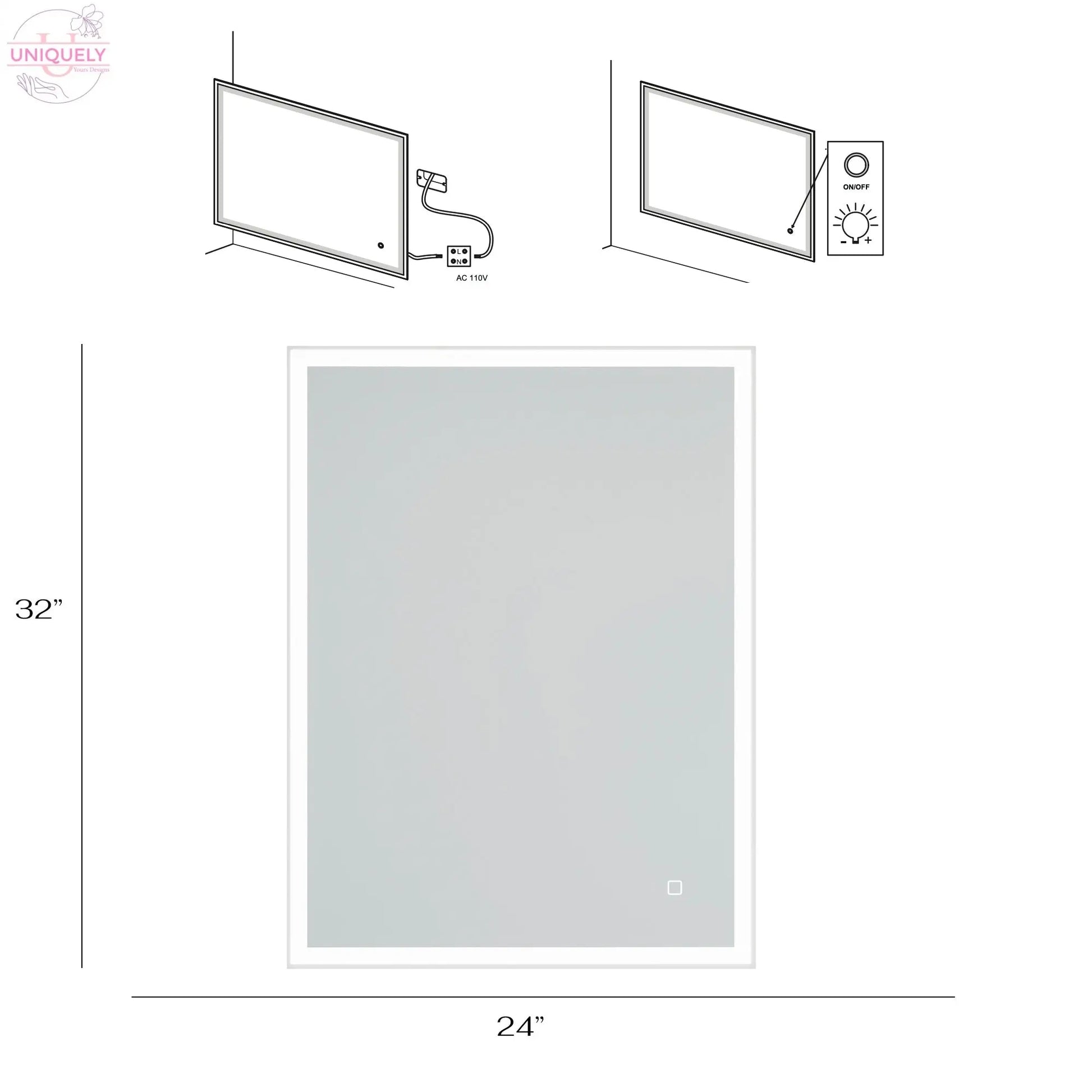 32 x 24 in. Rectangular Frameless Wall-Mount Anti-Fog LED Light Bathroom Vanity Mirror Doba