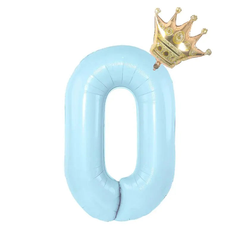 32inch Pastel Baby Blue Pink Foil Number Balloon With Crown 1 2 3 4 5 6 7  Birthday Party Baby Shower Wedding Decoration Uniquely Yours Designs