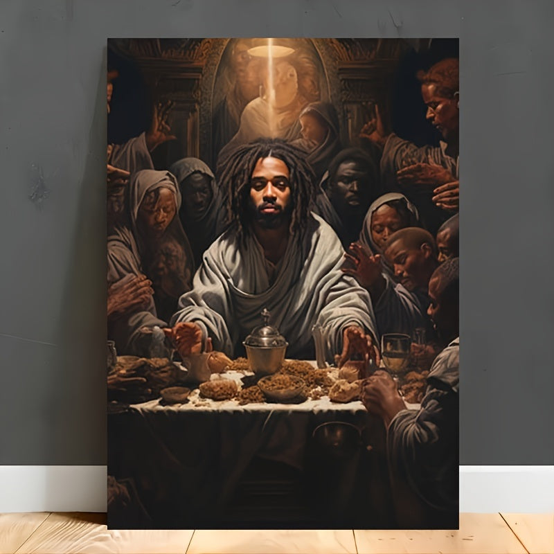 Ready-to-Hang Wooden Framed Canvas Art - Last Supper with Black Christ, Inspirational Wall Decor for Living Room & Bedroom, Perfect Gift