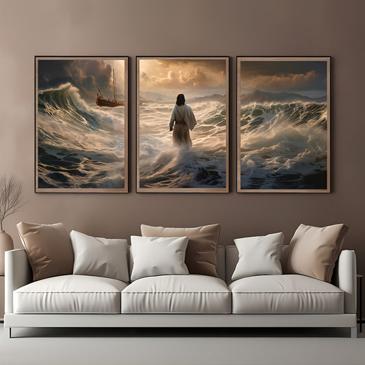 3pcs Jesus Walking on Water Canvas Art Set