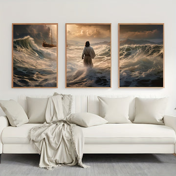 3pcs Jesus Walking on Water Canvas Art Set