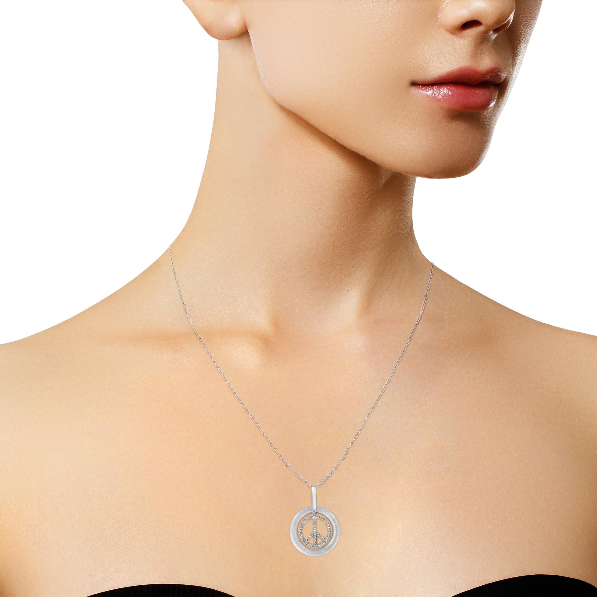 Matte Finish .925 Sterling Silver Diamond Accent Dancing Peace Sign 18" Pendant Necklace (I-J Color, I1-I2 Clarity)-4