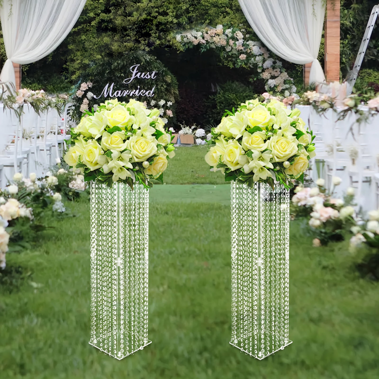 Clear Acrylic Tall Vases for Centerpieces - 2 Pcs Acrylic Column Flower Stand with Chandelier Crystals, Inweder 31.5 inch Vase Stand, Geometric Wedding Centerpieces Bulk for Tables, Party, Home Decor Uniquely Yours Designs