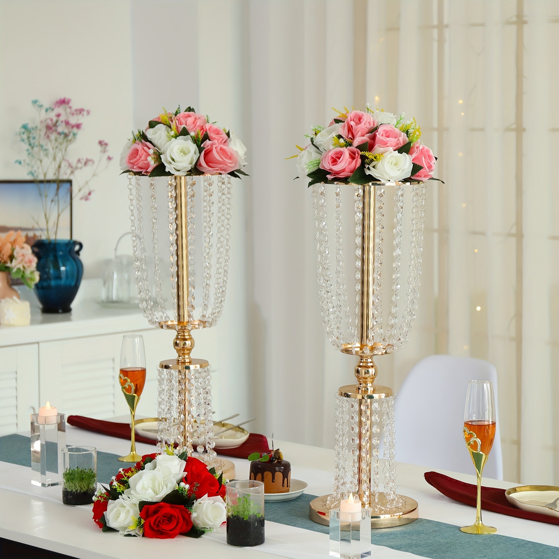 2 Pcs 24.4 inches Gold/Silver Vases for Centerpieces Tall Crystal Metal Vase Flower Stand Holders Wedding Centerpiece Chandelier for Reception Tables Wedding Supplies Uniquely Yours Designs