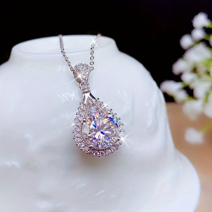 3 Carat Moissanite Droplet Shaped Pendant Necklace - 925 Sterling Silver, Elegant, Lovely, Wedding, Birthday, and Mother's Day Gift for Women, Exquisite Jewelry for Special Occasions