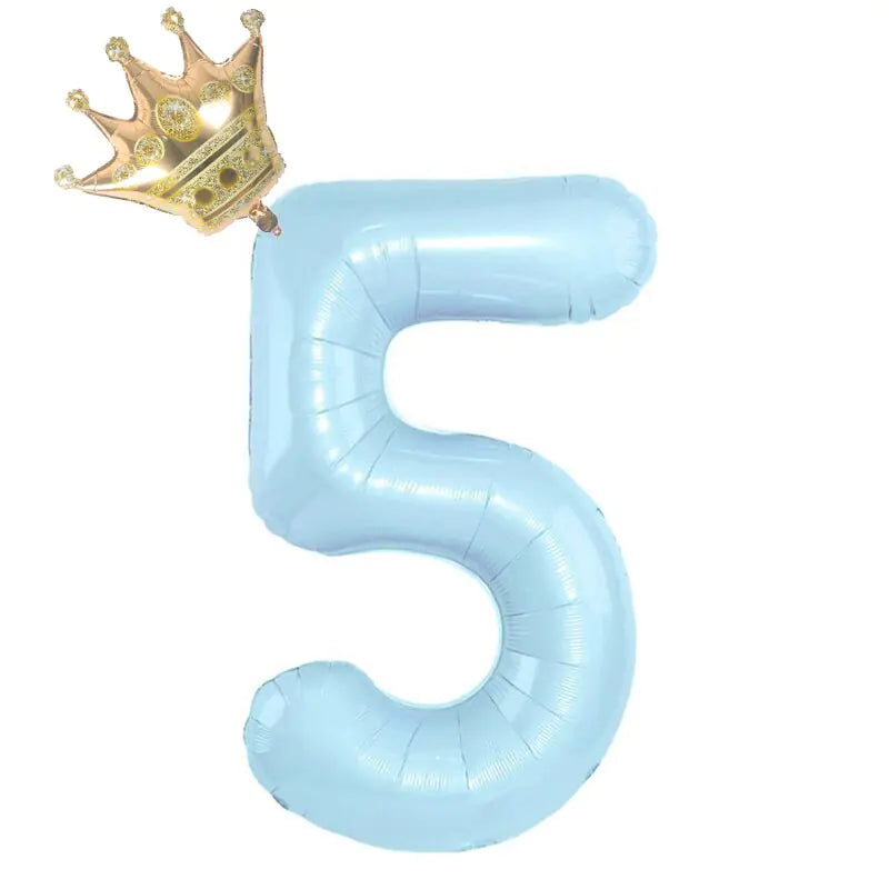 32inch Pastel Baby Blue Pink Foil Number Balloon With Crown 1 2 3 4 5 6 7  Birthday Party Baby Shower Wedding Decoration Uniquely Yours Designs