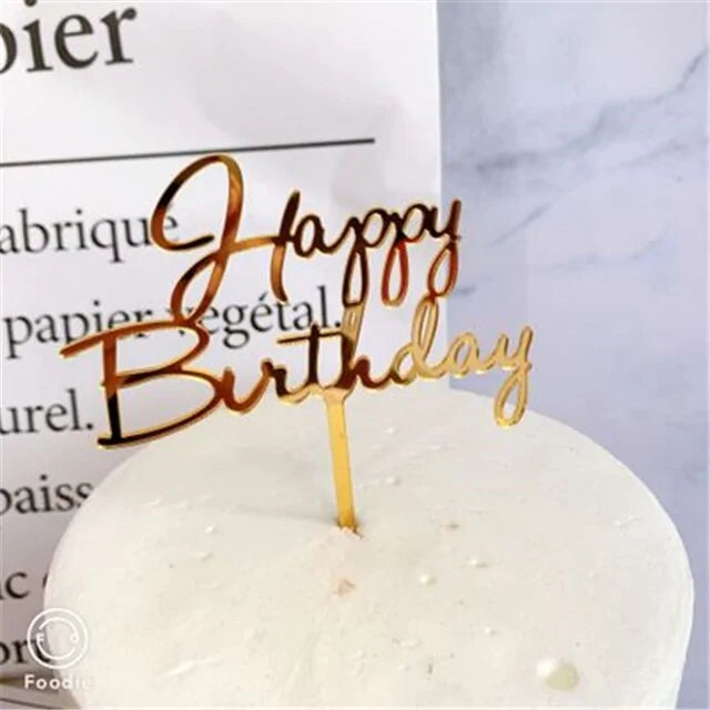 Golden "Happy Birthday" Acrylic Cake Topper Uniquely Yours Designs