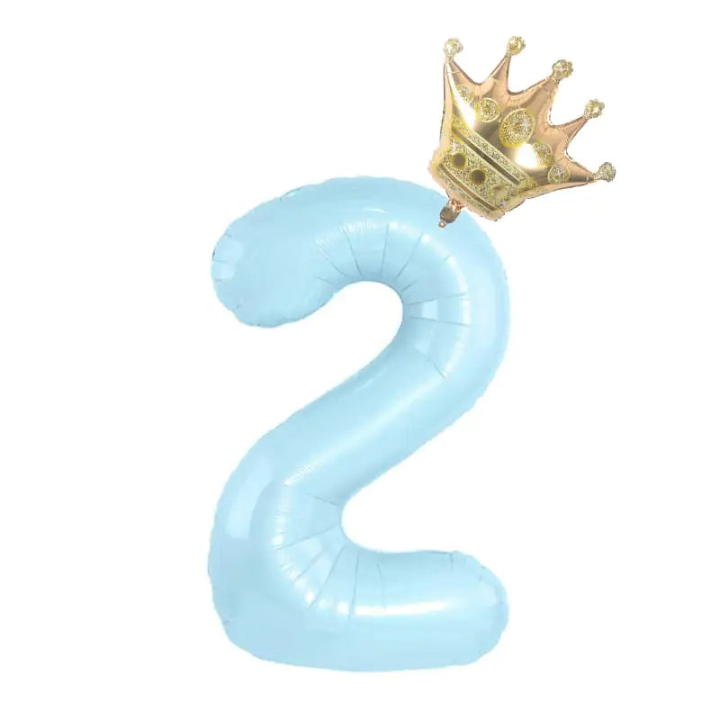 32inch Pastel Baby Blue Pink Foil Number Balloon With Crown 1 2 3 4 5 6 7  Birthday Party Baby Shower Wedding Decoration Uniquely Yours Designs