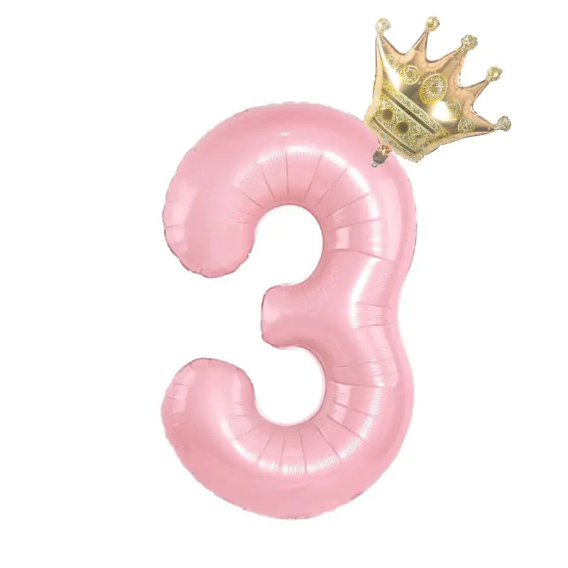 32inch Pastel Baby Blue Pink Foil Number Balloon With Crown 1 2 3 4 5 6 7  Birthday Party Baby Shower Wedding Decoration Uniquely Yours Designs