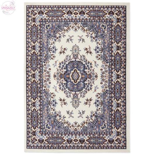 Premium Sakarya Traditional Medallion Area Rug, Ivory/Blue, 7'8"x10'7" Doba