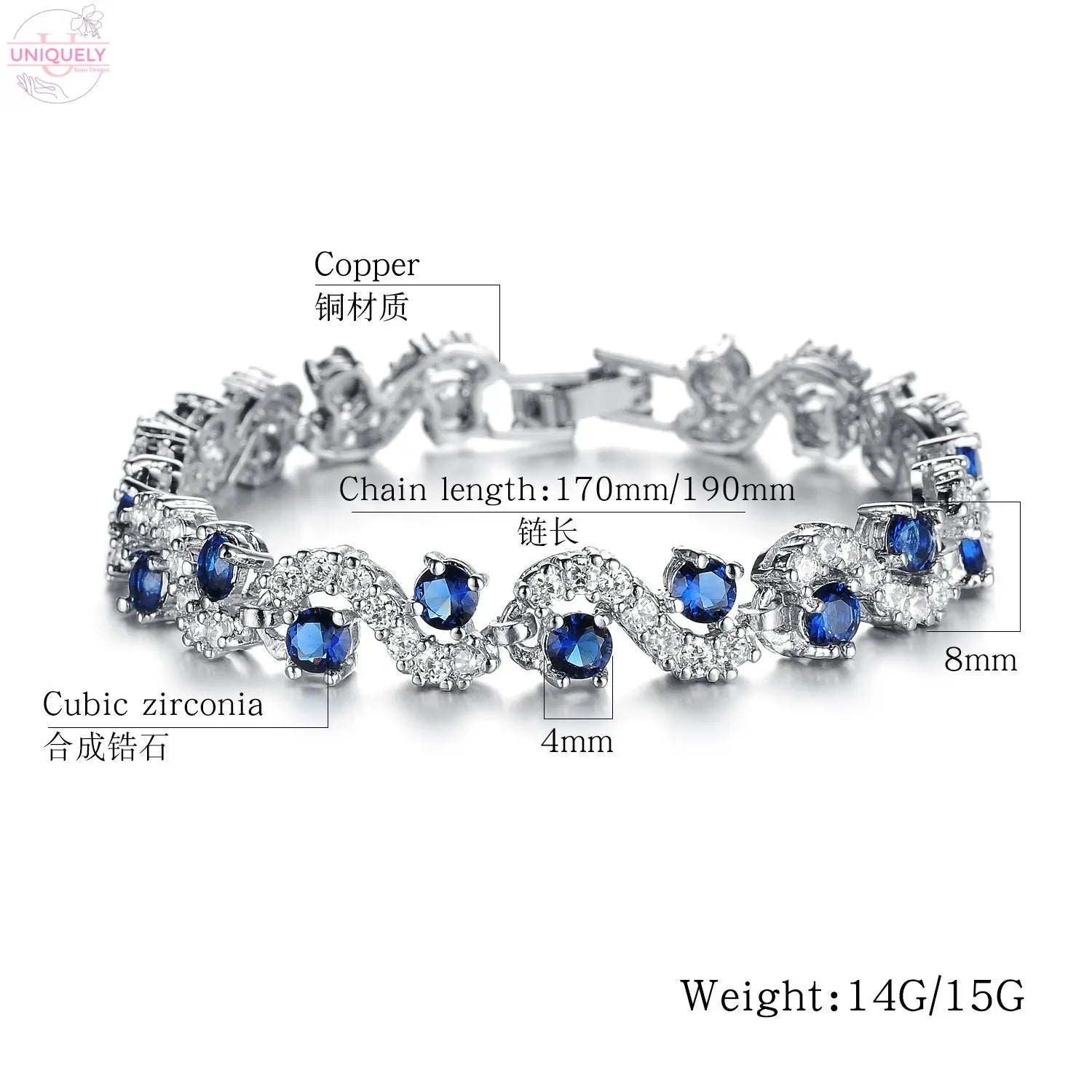 Delicate Sparkling Diamond Jewelry Zircon Rhodium Plated Bracelet Doba