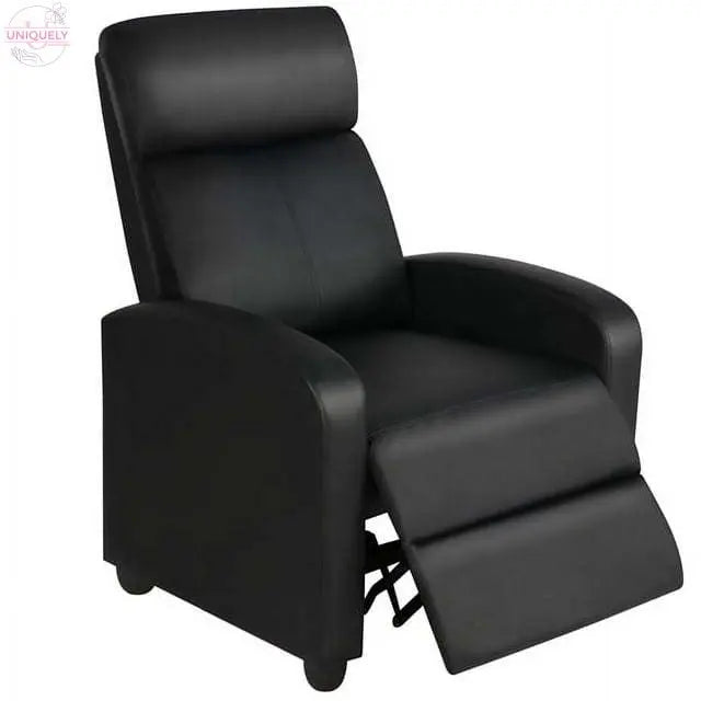 Faux Leather Push Back Theater Recliner Chair with Footrest Doba