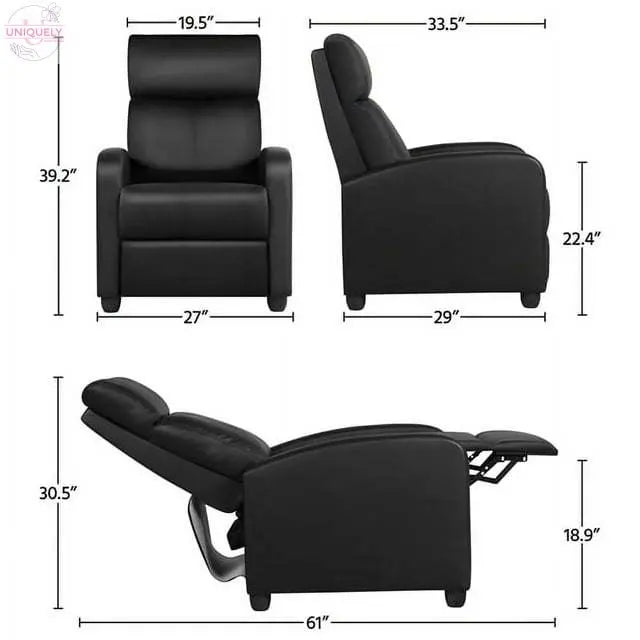 Faux Leather Push Back Theater Recliner Chair with Footrest Doba