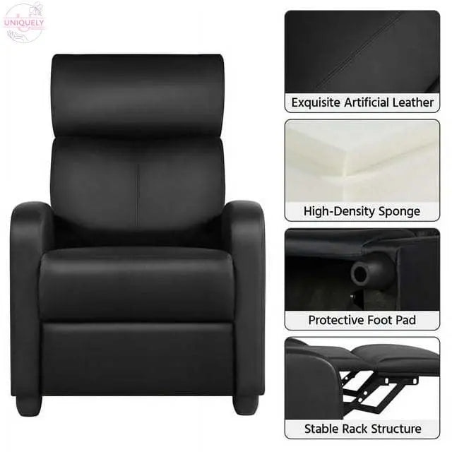 Faux Leather Push Back Theater Recliner Chair with Footrest Doba