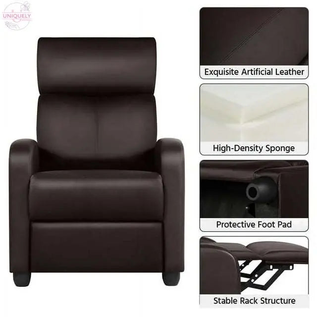 Faux Leather Push Back Theater Recliner Chair with Footrest Doba