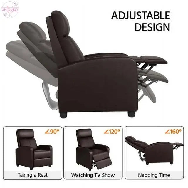 Faux Leather Push Back Theater Recliner Chair with Footrest Doba