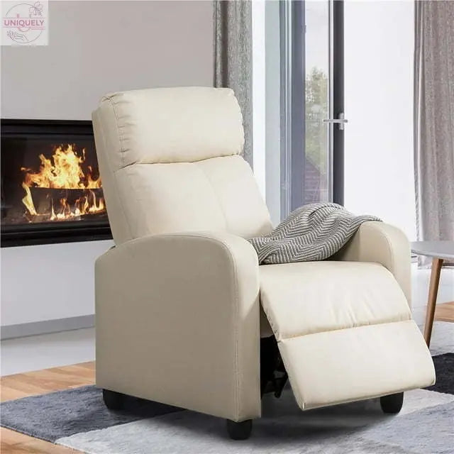 Faux Leather Push Back Theater Recliner Chair with Footrest Doba