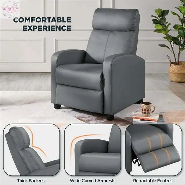 Faux Leather Push Back Theater Recliner Chair with Footrest Doba