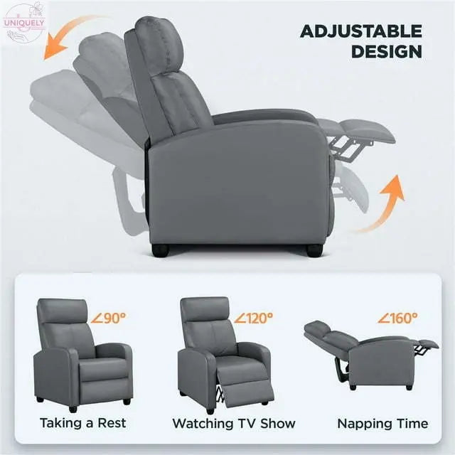 Faux Leather Push Back Theater Recliner Chair with Footrest Doba