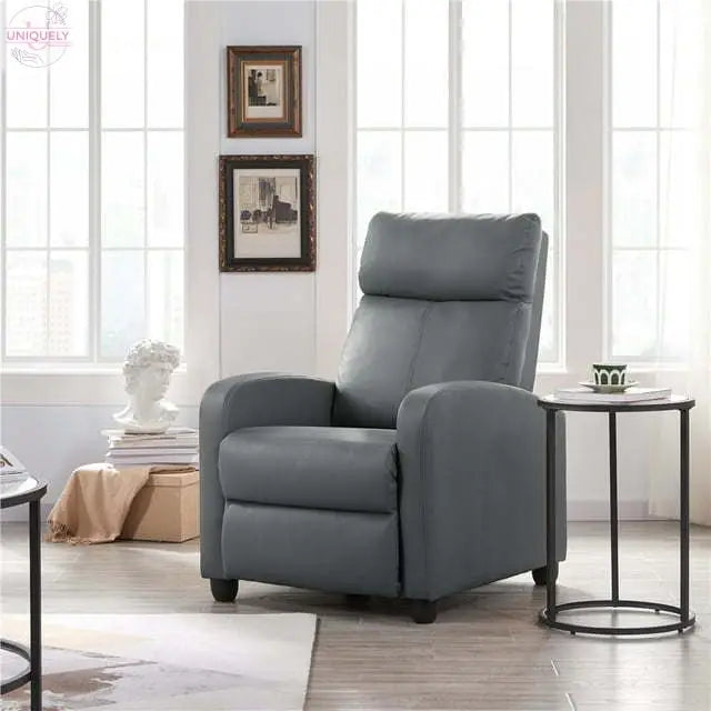 Faux Leather Push Back Theater Recliner Chair with Footrest Doba