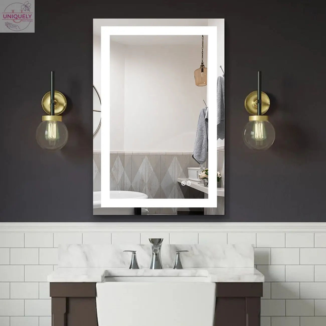 Frameless Rectangular LED Light Bathroom Vanity Mirror Doba