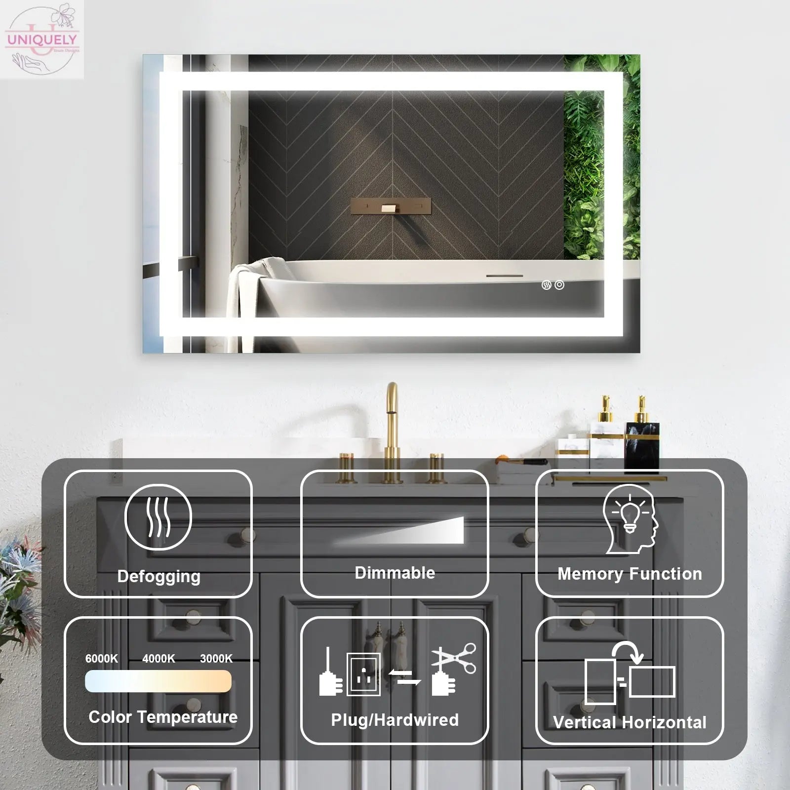 Frameless Rectangular LED Light Bathroom Vanity Mirror Doba