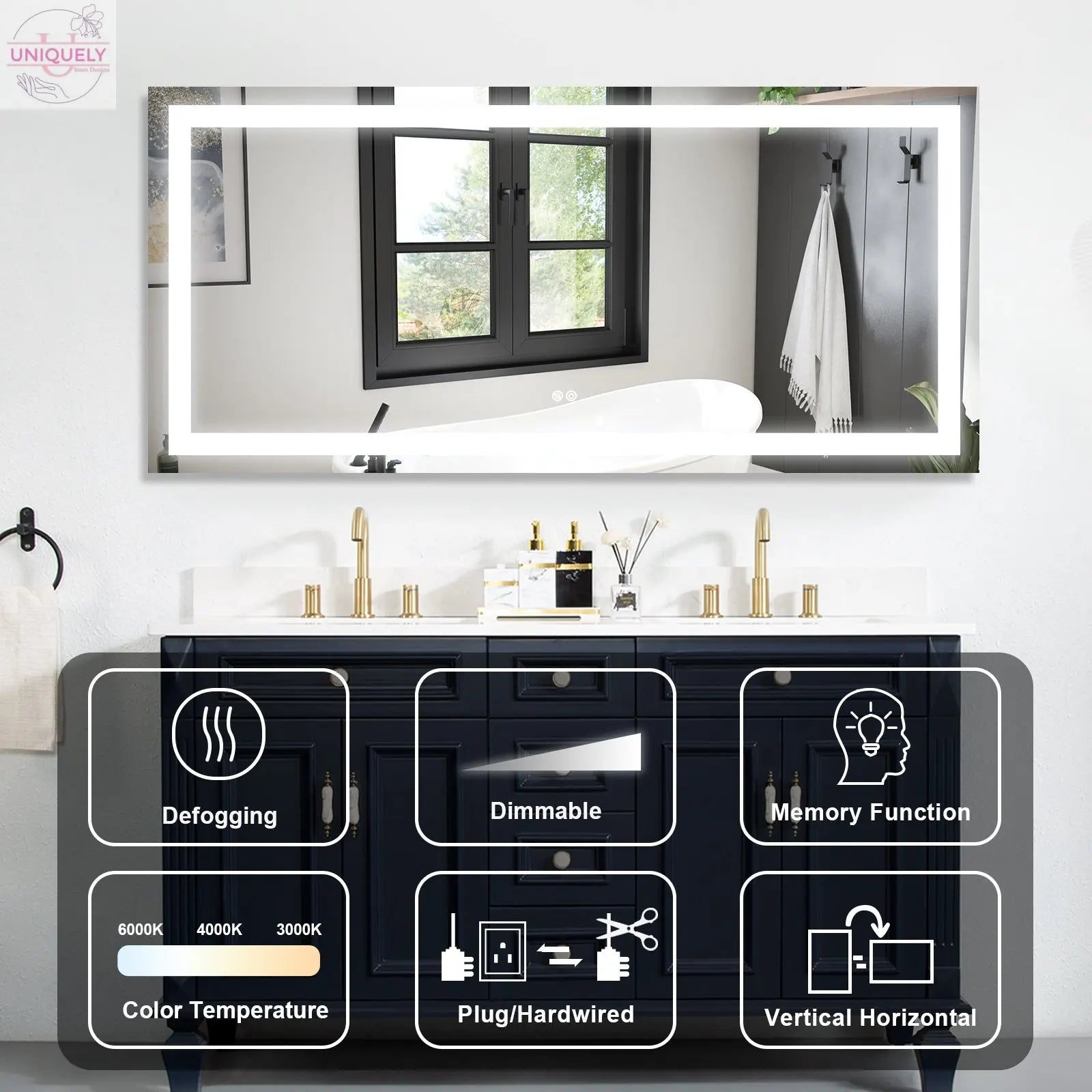 Frameless Rectangular LED Light Bathroom Vanity Mirror Doba