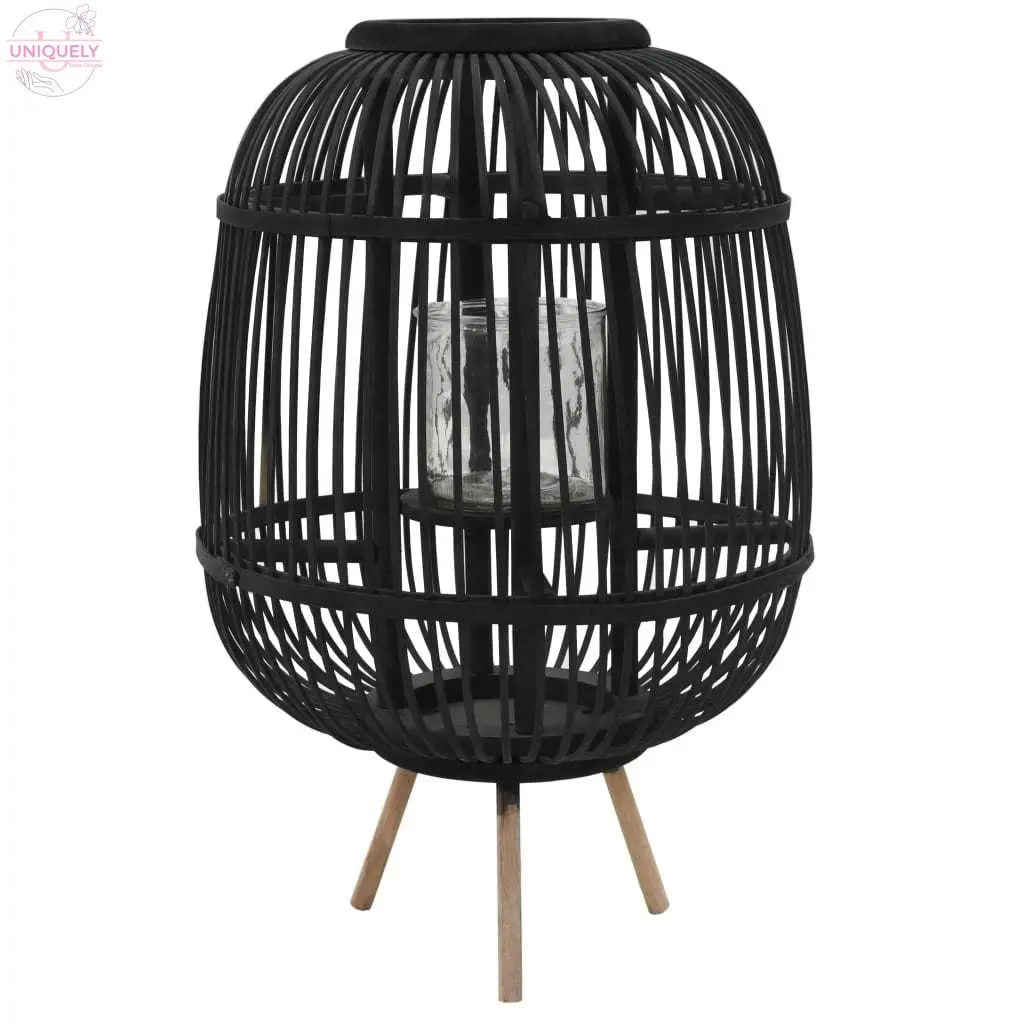 Freestanding Candle Lantern Holder Bamboo Black Doba