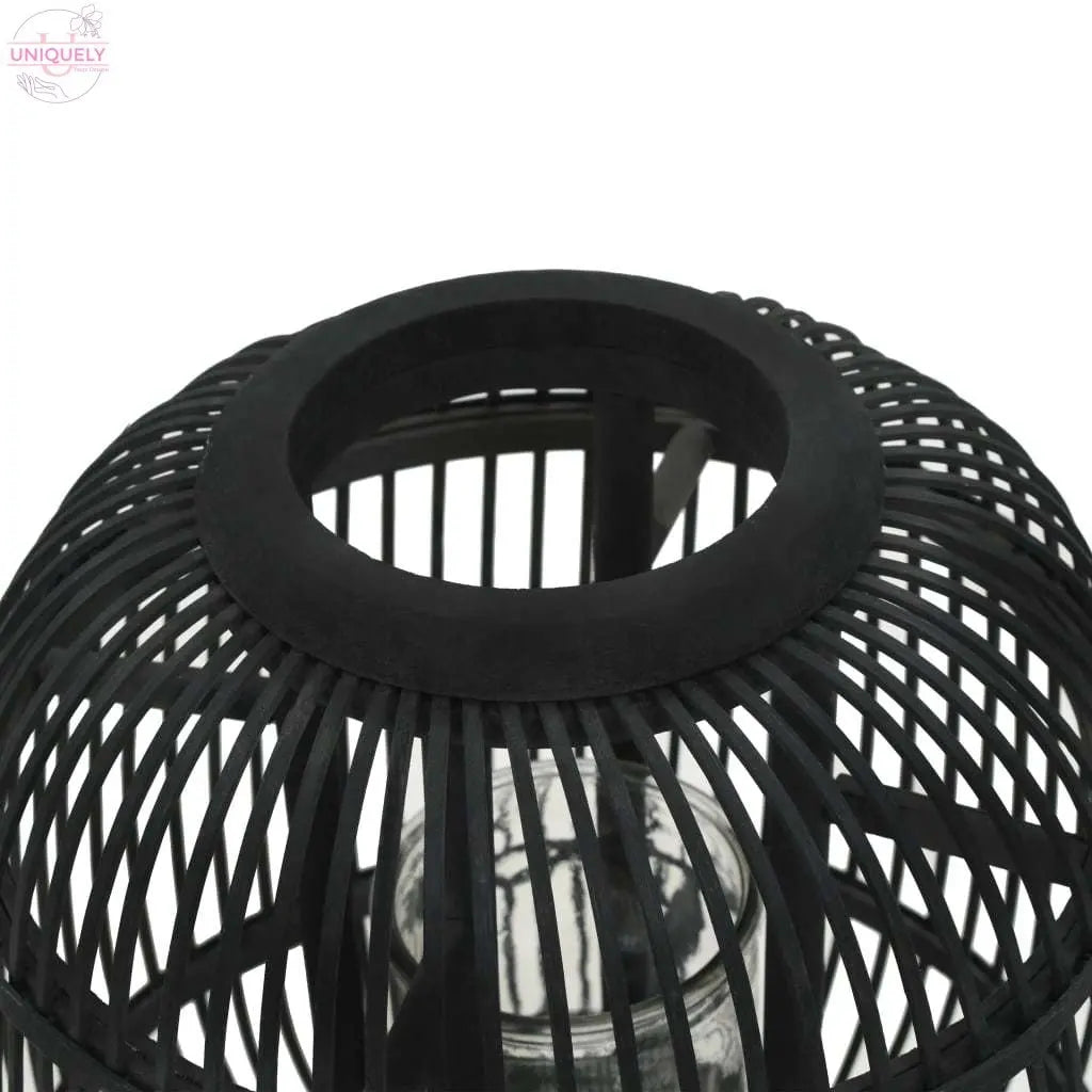 Freestanding Candle Lantern Holder Bamboo Black Doba