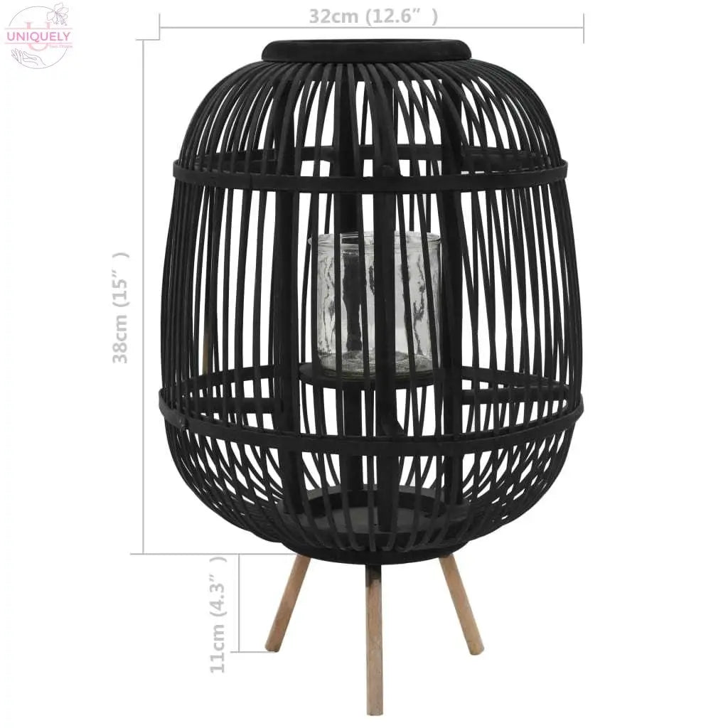 Freestanding Candle Lantern Holder Bamboo Black Doba