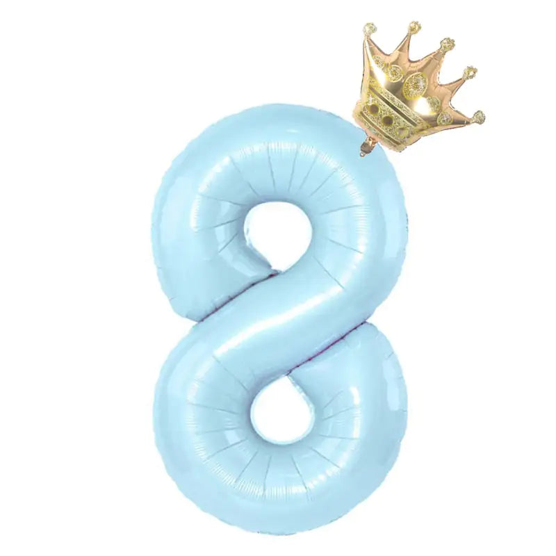 32inch Pastel Baby Blue Pink Foil Number Balloon With Crown 1 2 3 4 5 6 7  Birthday Party Baby Shower Wedding Decoration Uniquely Yours Designs